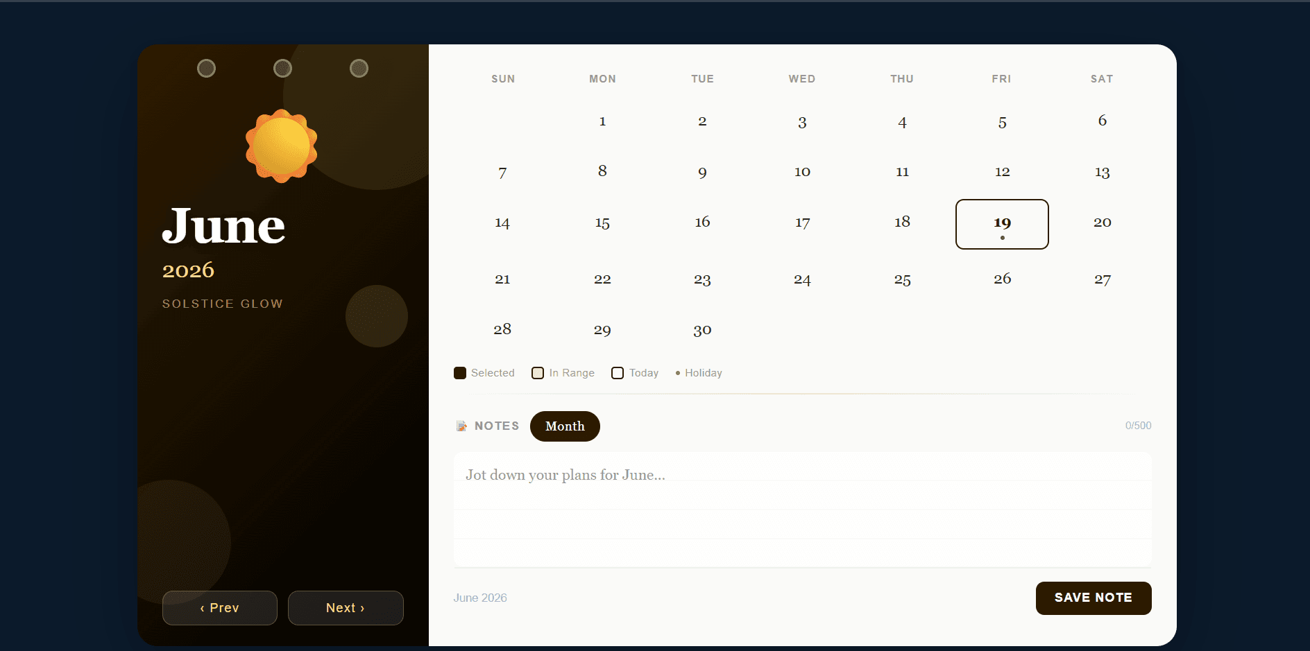 Wall Calendar App
